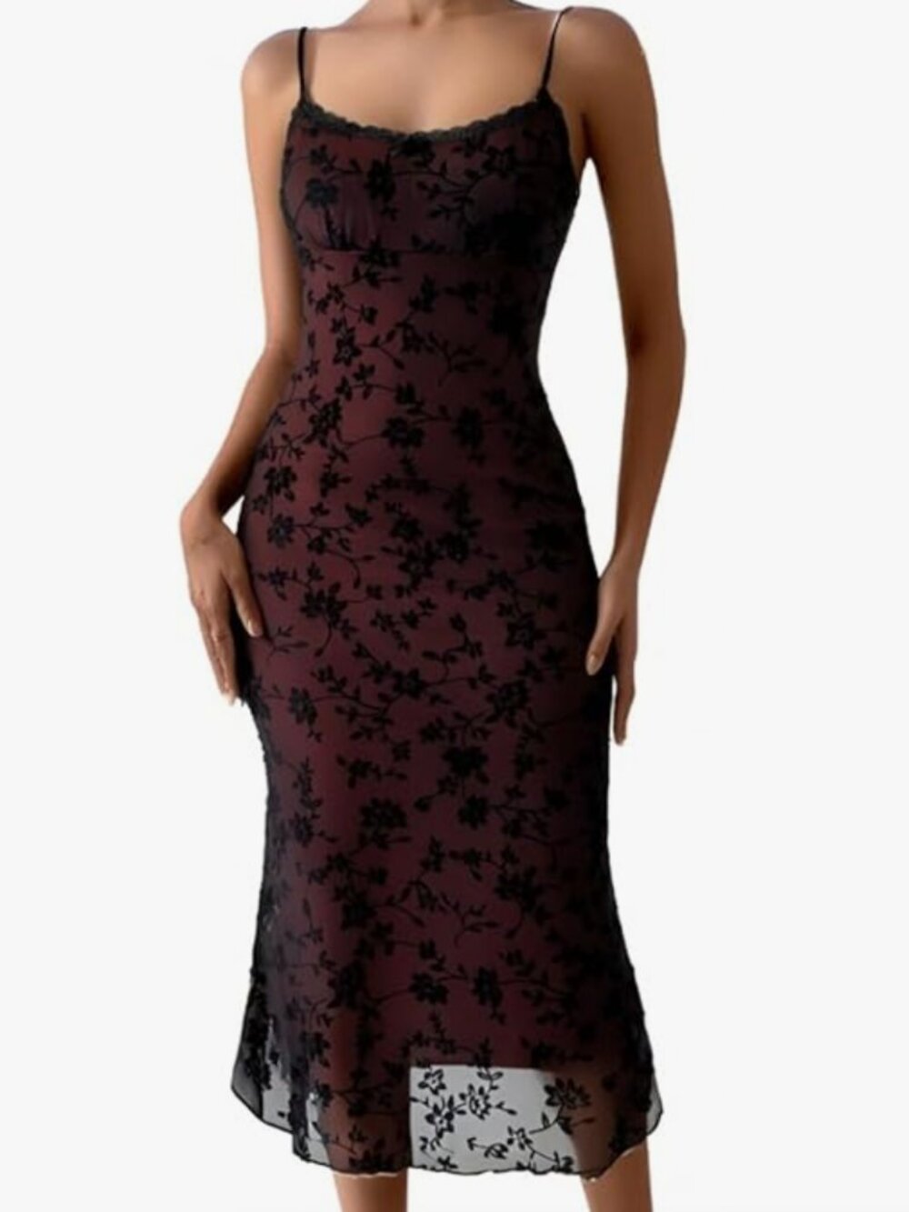 Verdusa Women's Floral Mesh Bodycon Long Cami Dress